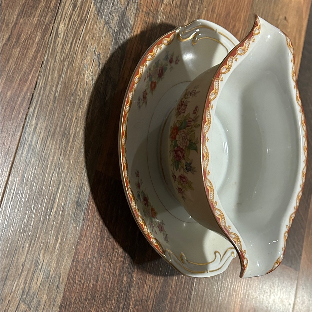Floral Patterned Gravy Boat with Saucer